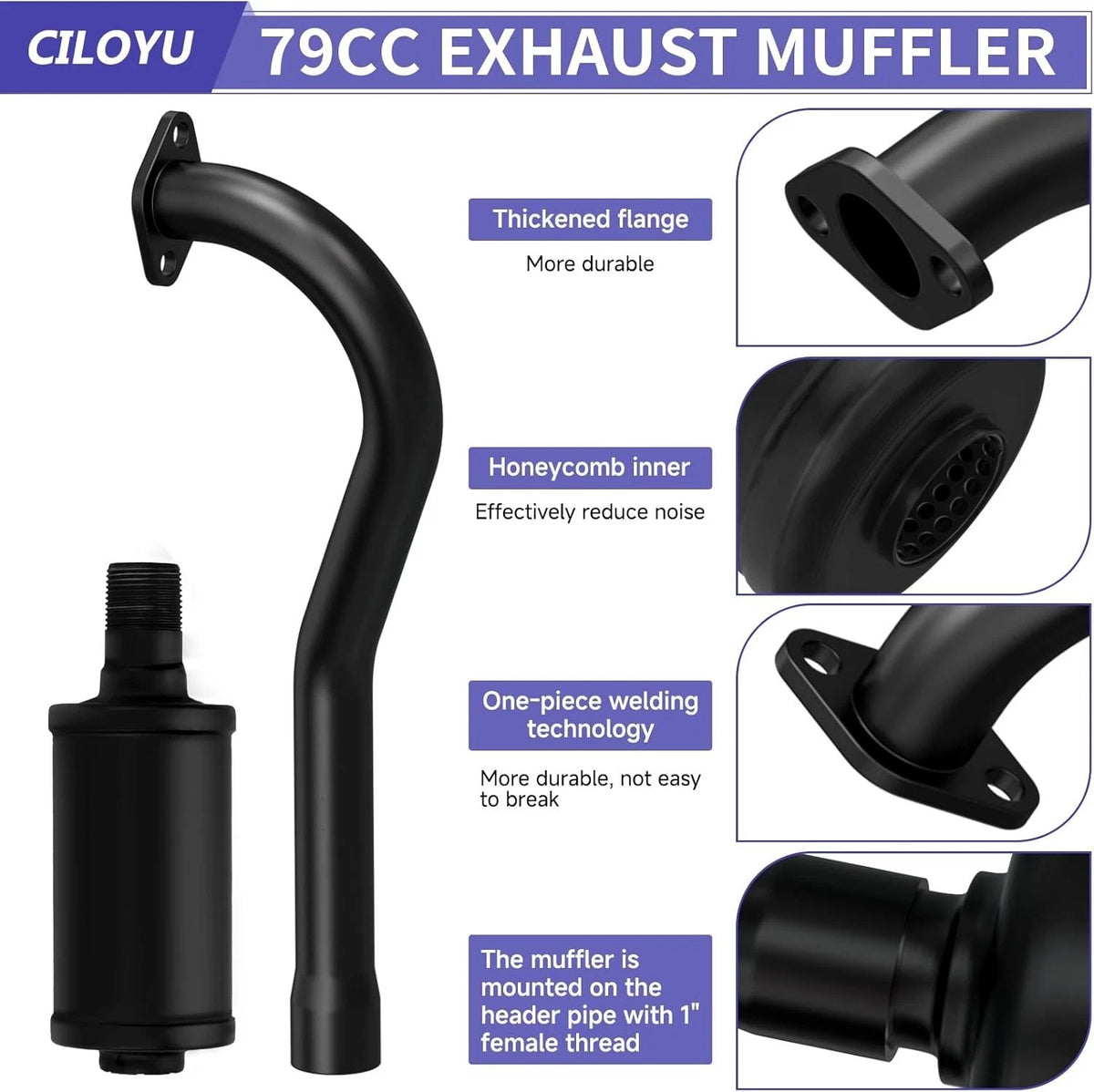 Exhaust Header Pipe with Muffler Kit for Mini Bike (Compatible)