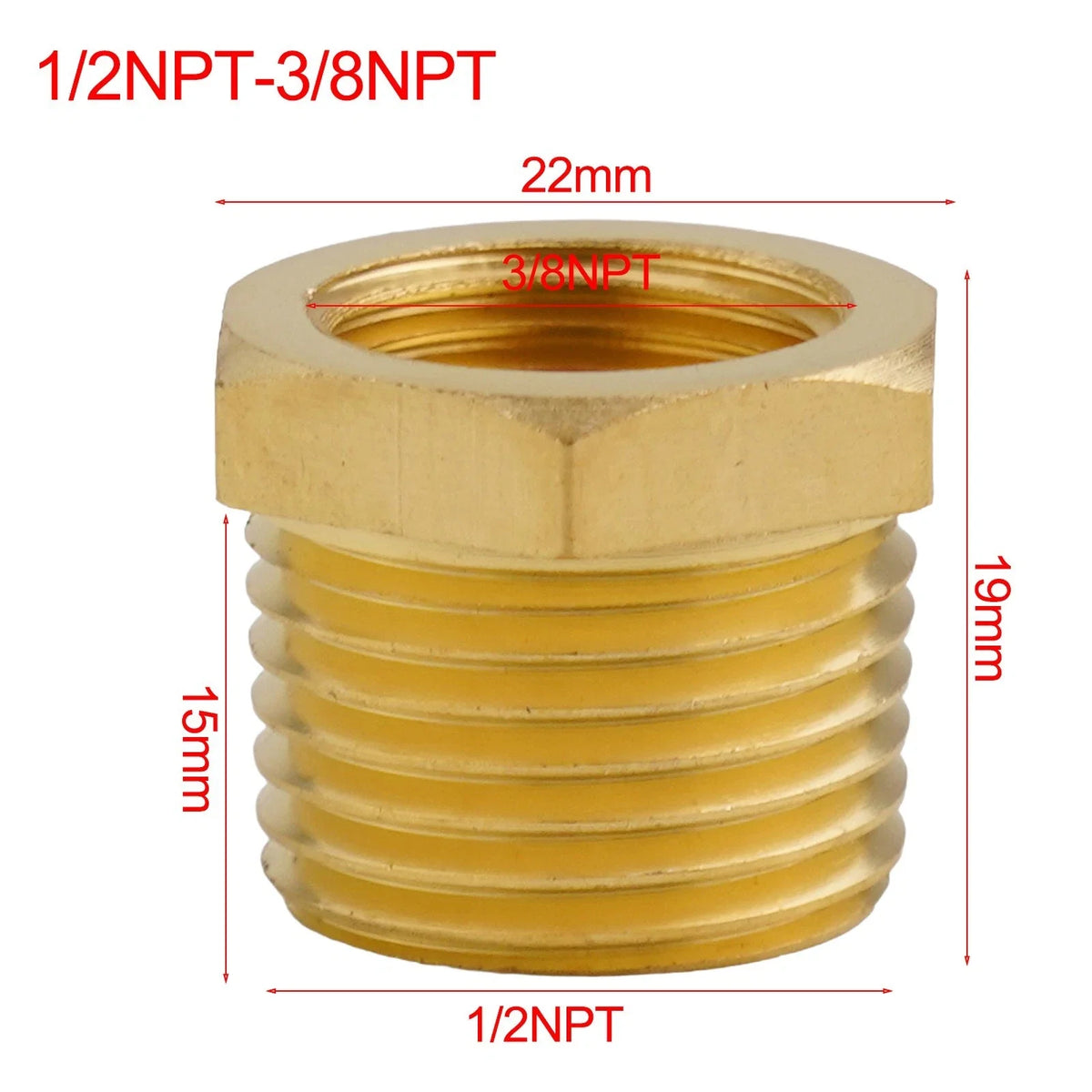 Brass Pipe Fitting Connector Adapter 1/8 NPT, 3/8 NPT, 1/4 NPT, 1/2 NPT