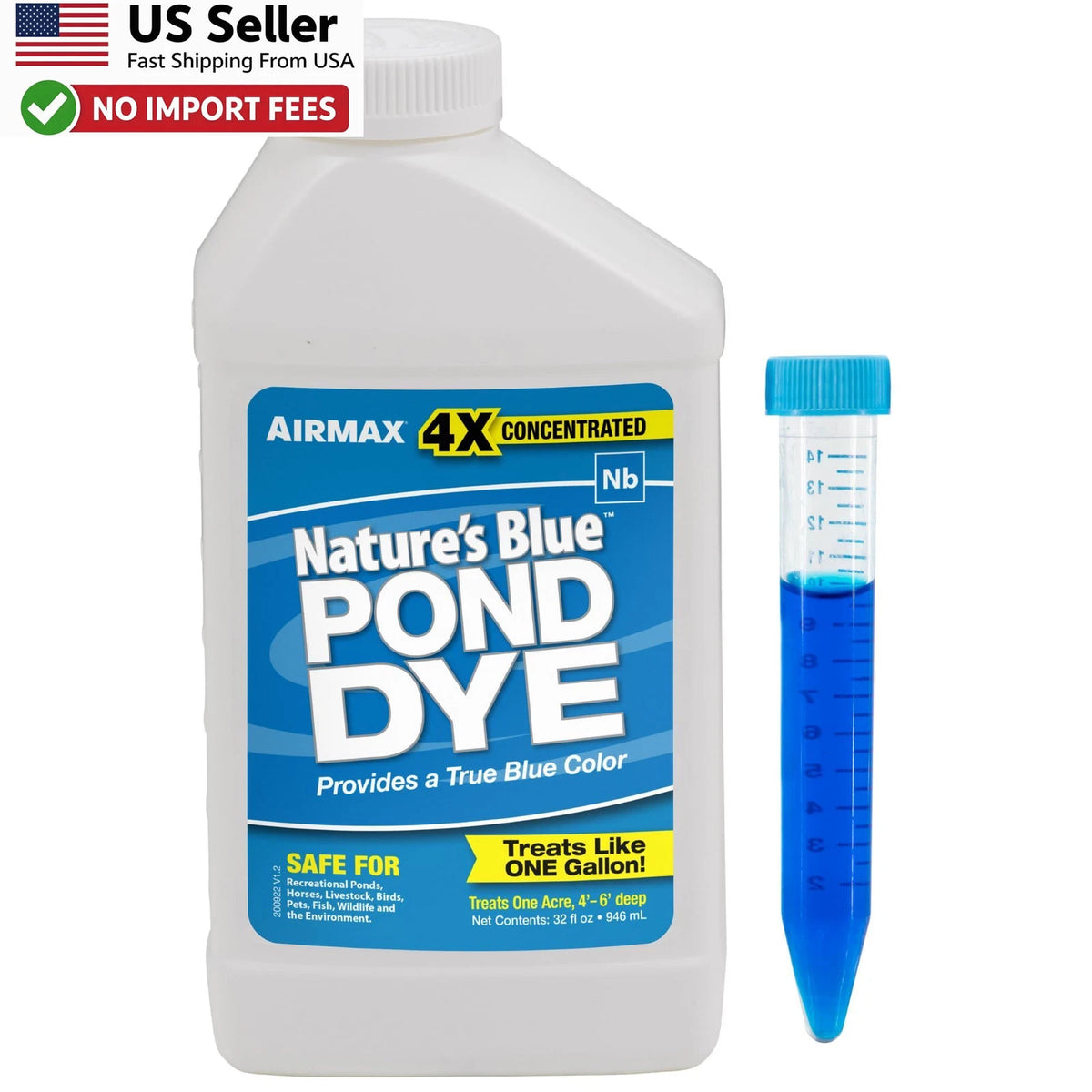 Airmax Nature's Blue Pond Dye 4X Concentrate for Ponds and Lakes (1 Quart)
