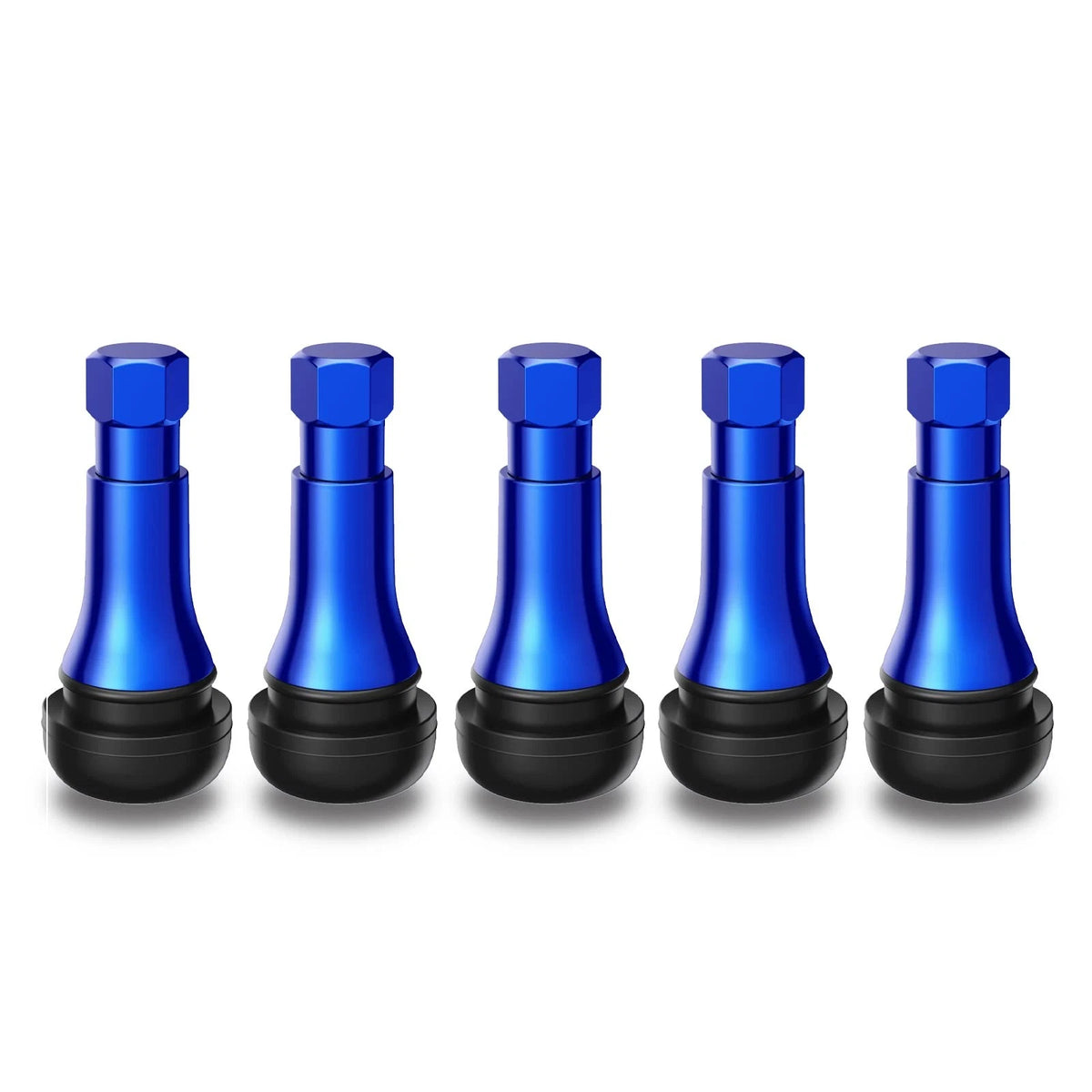 5 Pack Blue Chrome Rubber Snapin Tire Valve Stems TR413AC