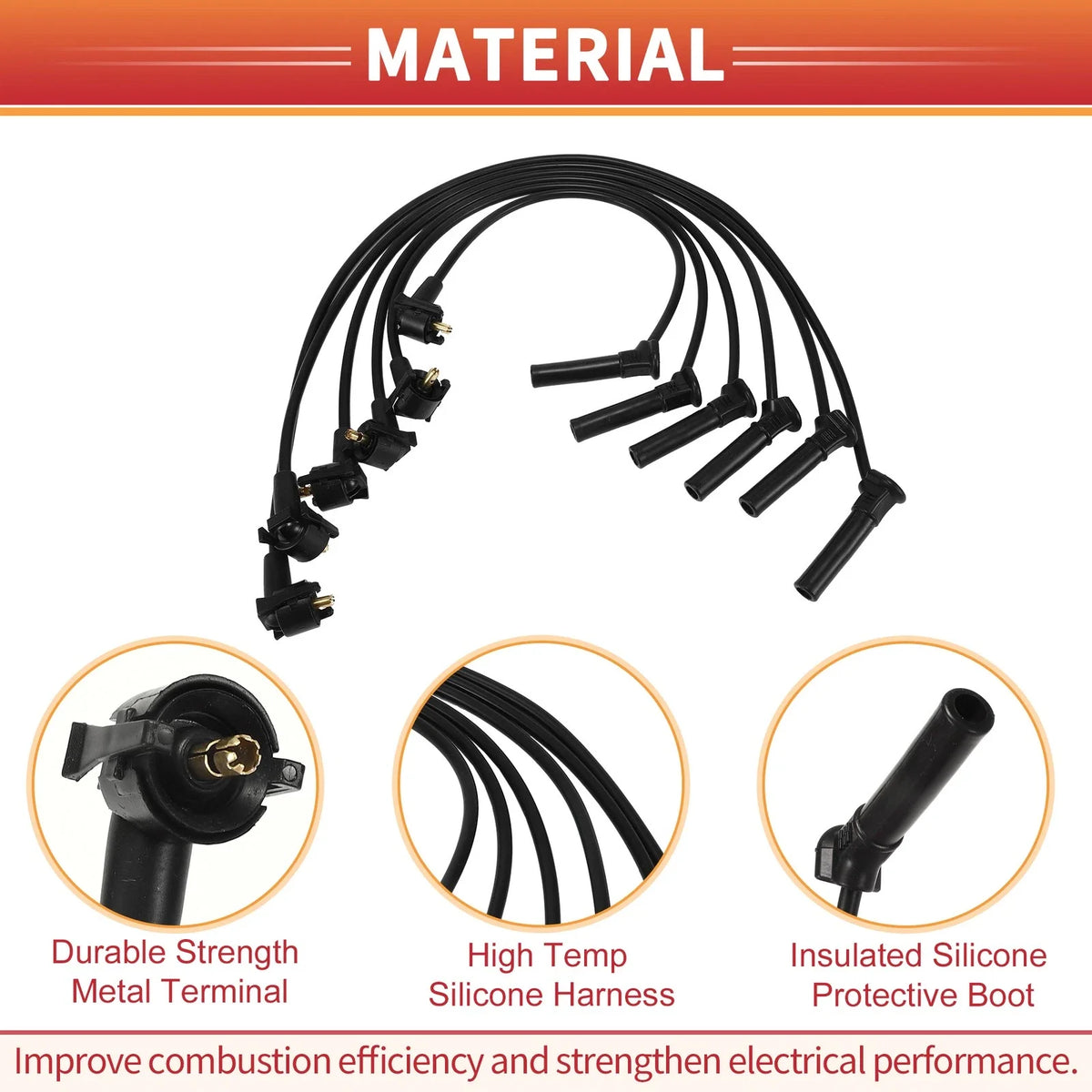 Set of 6 Spark Plug Wire Ignition Coil Cables No.3U2Z12259D for Ford Explorer (2004–2010)