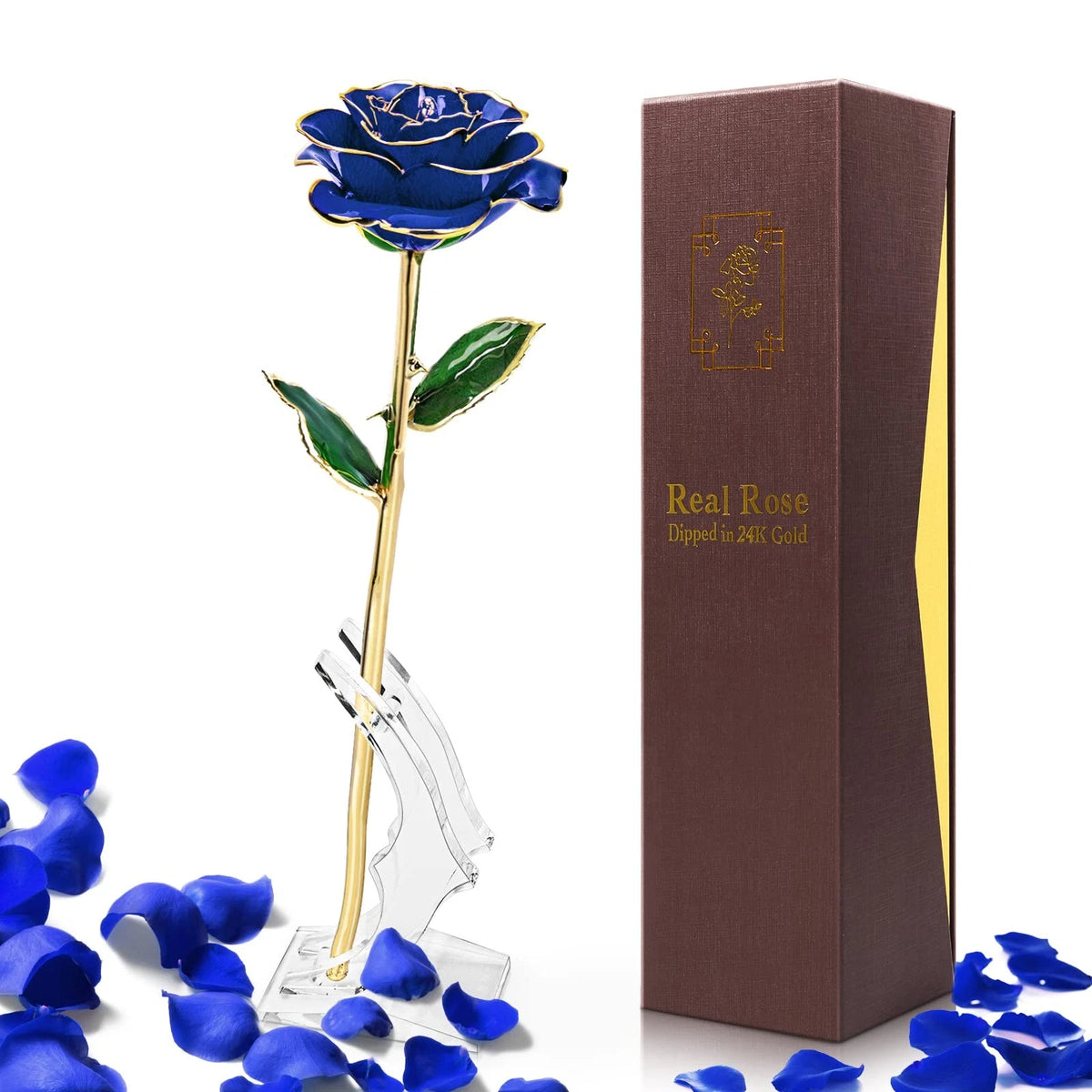 Gold Dipped Rose for Women Mom 24k Real Blue