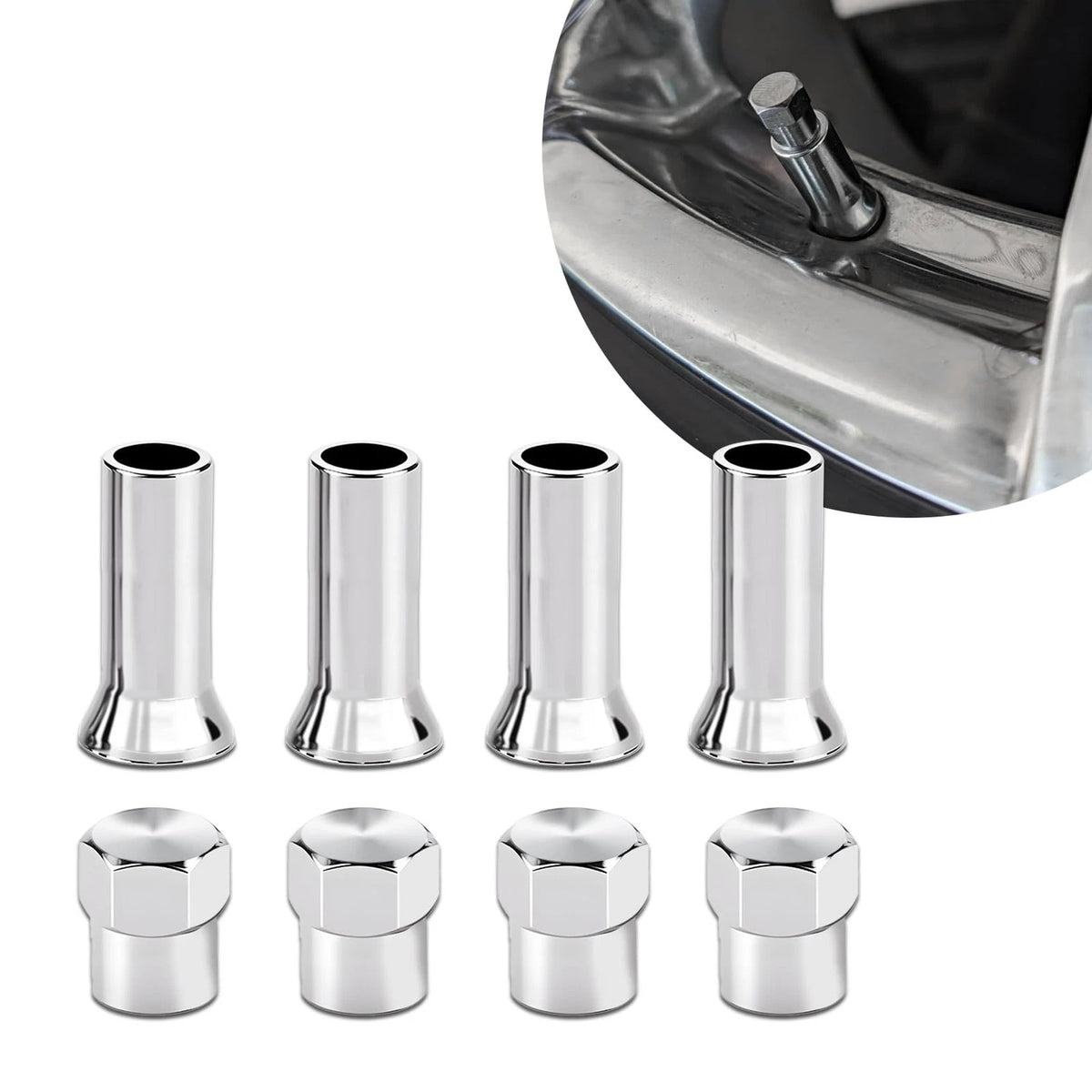 10X Chrome Plated Tire Valve Caps for Universal Fit