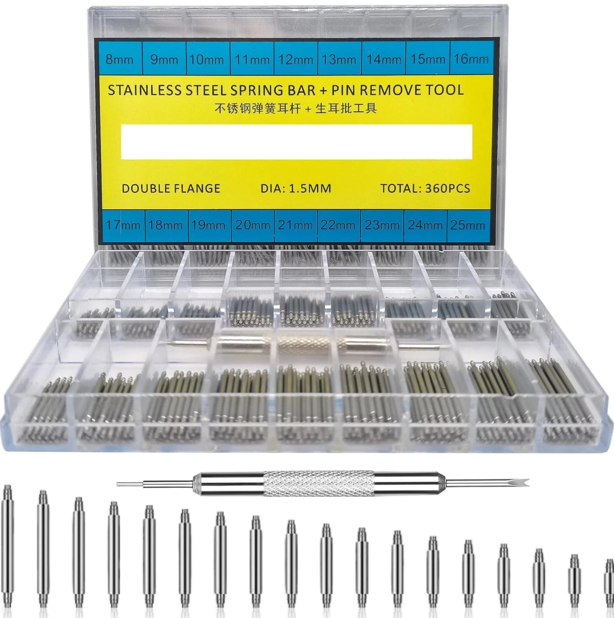 360Pcs Watch Band Link Pins Removal Tool Kit (8-25mm) - Blue
