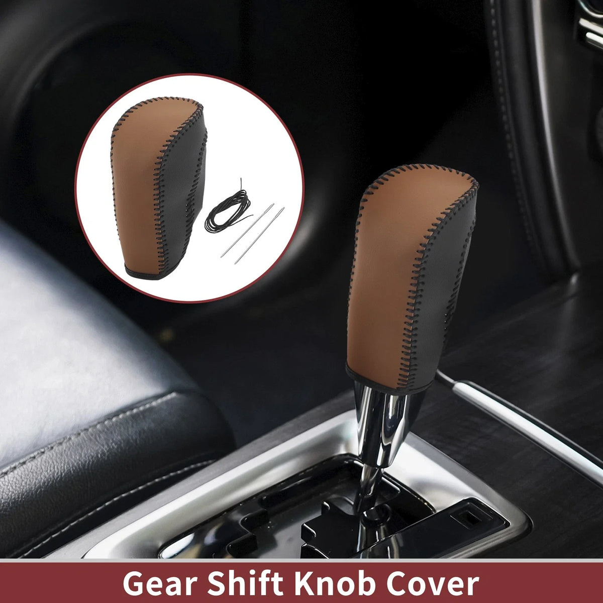 1Pc Gear Shift Knob Cover for Ford Fiesta (2009–2012) Brown Faux Leather