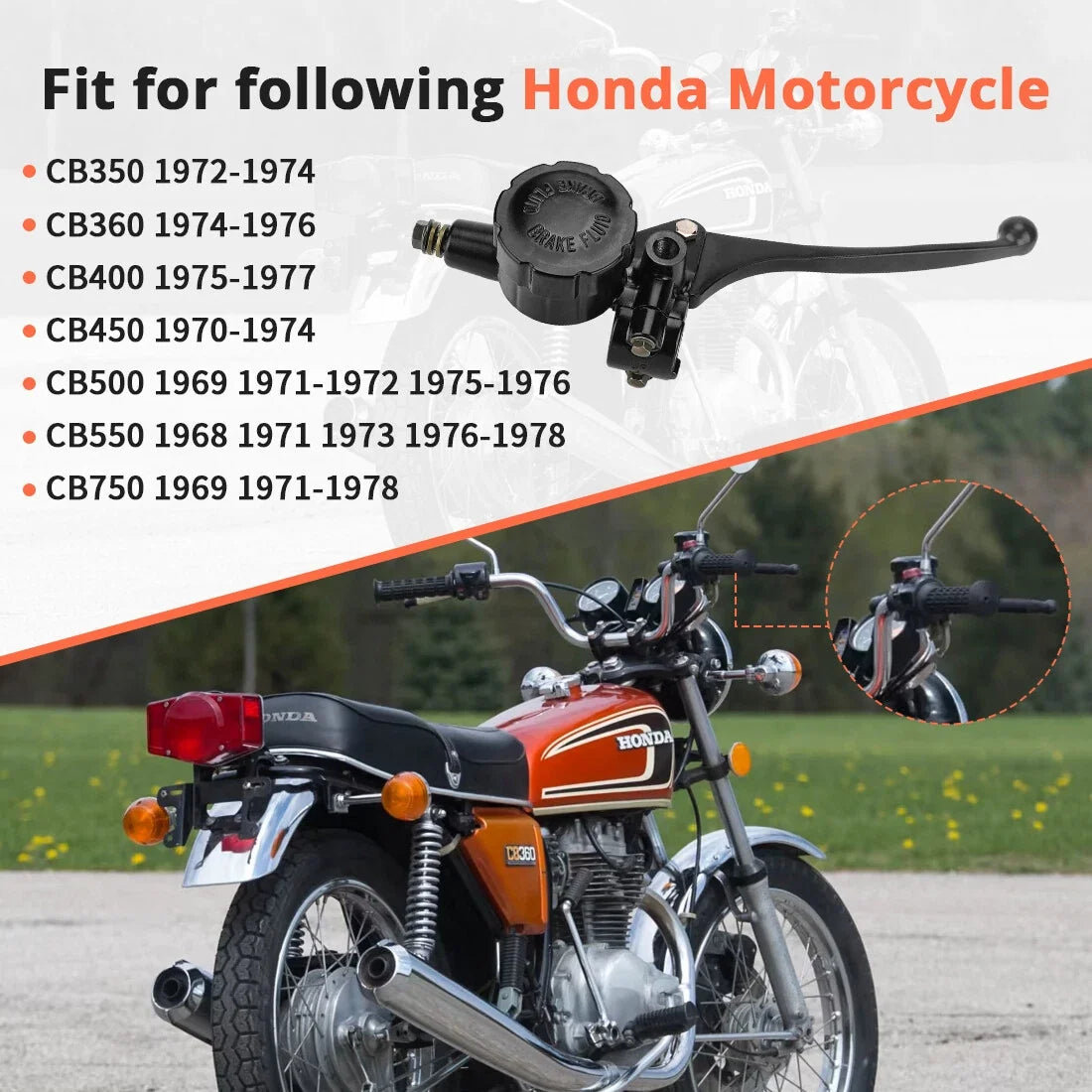5/8" Bore Front Brake Master Cylinder for Honda CB350 CB366 CB450 CB500 CB550 CB750 (1968–1978)