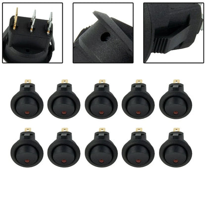 10pcs 3 Pin 12V Round Rocker Red LED SPST Switch for Car Boat