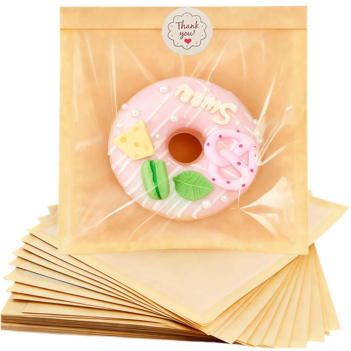 100 Pack Cookie Bags with Window & Stickers 7.1x7.5 Inch