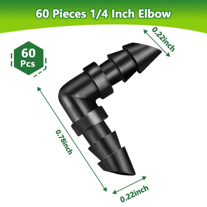 60 Pack 1/4" Barbed Elbow Fittings for Drip Irrigation