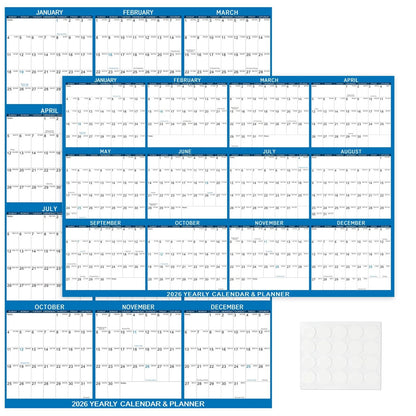 2026 Wall Calendar Dry Erase 24x36 Inch Annual Planner