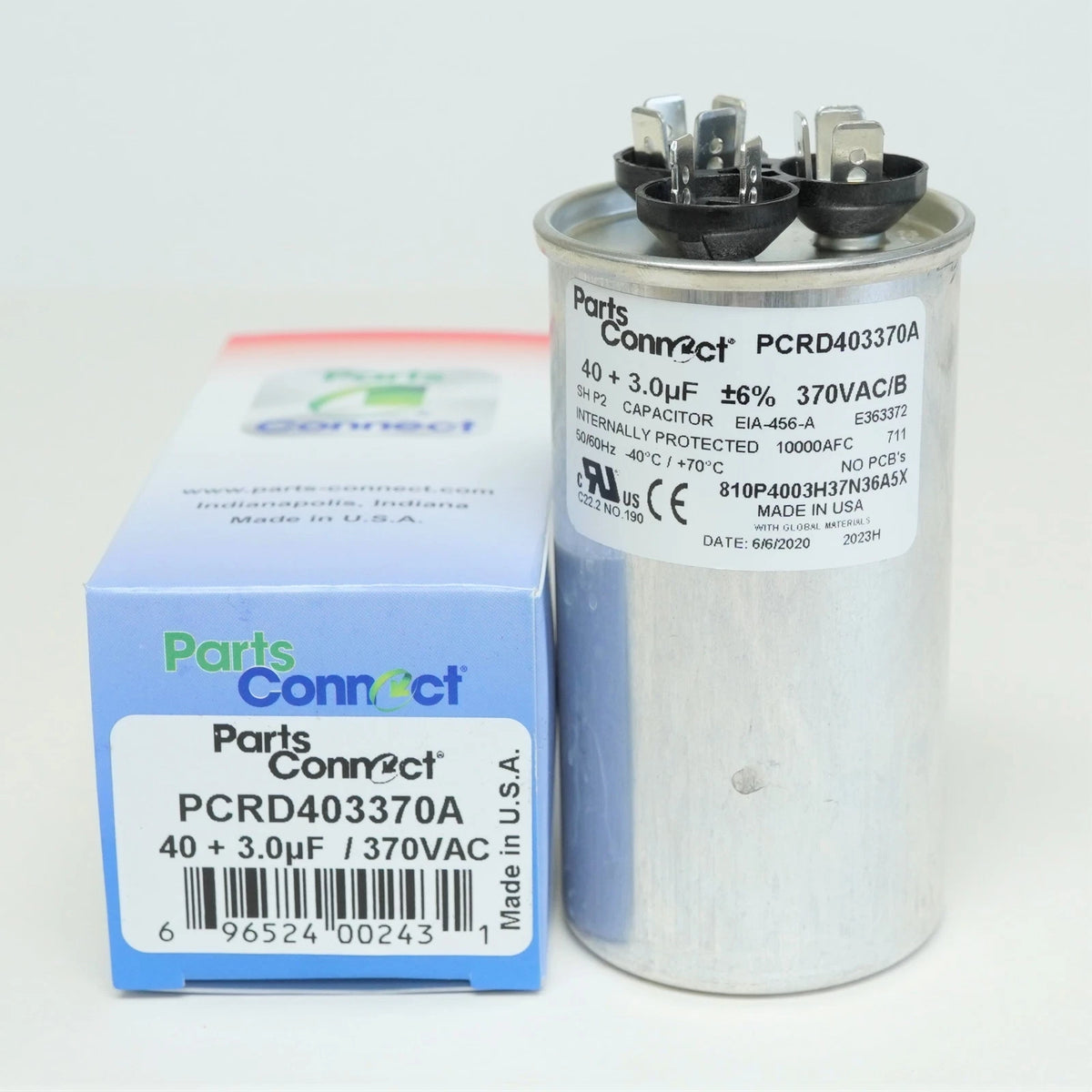 Run Capacitor 40 + 3 mfd 370 Volt Dual Round for American Made