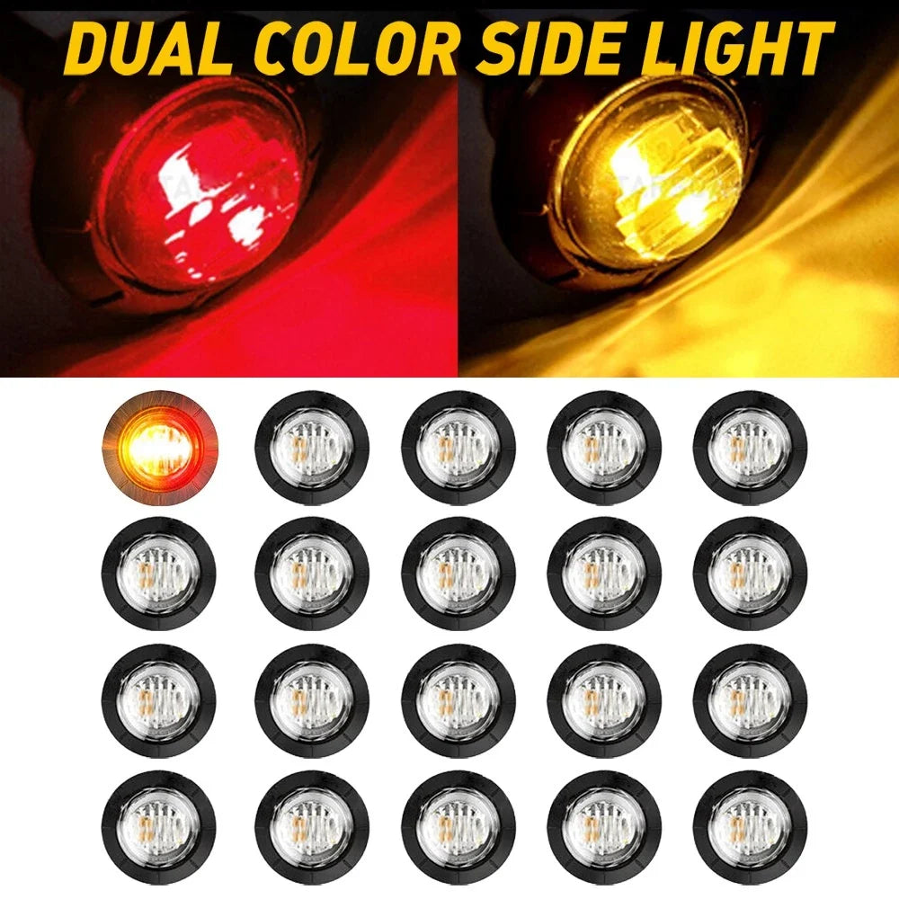 20PCS 12V Dual Color Marker Lights for Truck Trailer (Round Red-Amber LED)