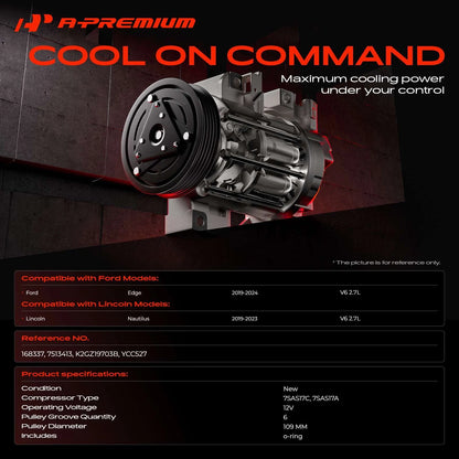 A/C Compressor with Clutch for Ford Edge, Lincoln Nautilus (2019–2024) - K2GZ19703B, 168337