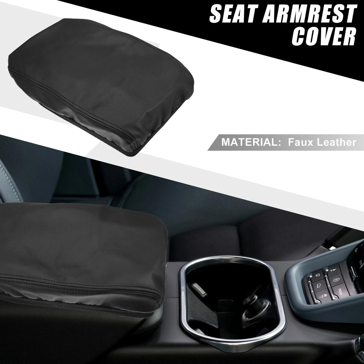 Center Console Armrest Cover for Toyota Highlander (2008–2013) Faux Leather Black
