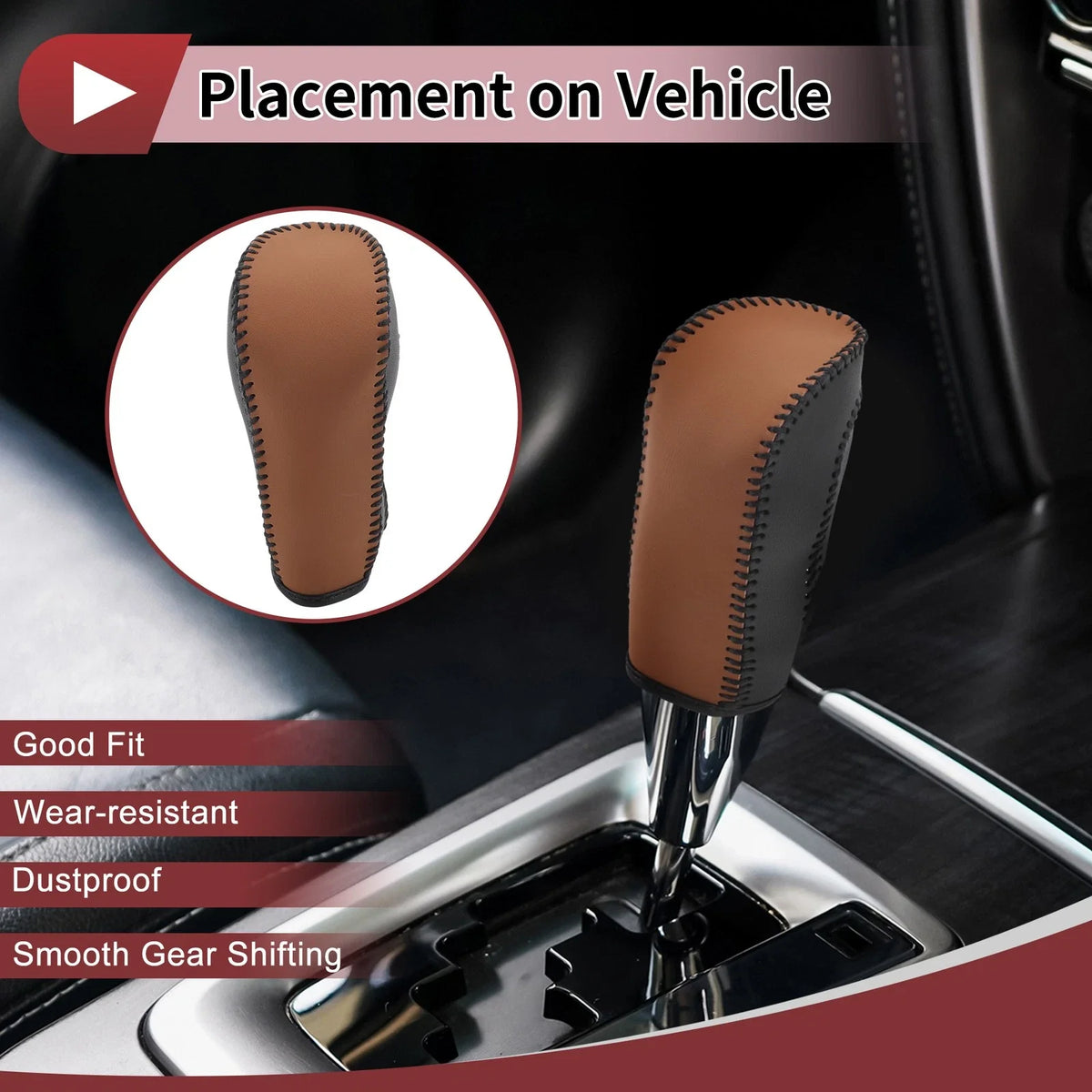 1Pc Gear Shift Knob Cover for Ford Fiesta (2009–2012) Brown Faux Leather