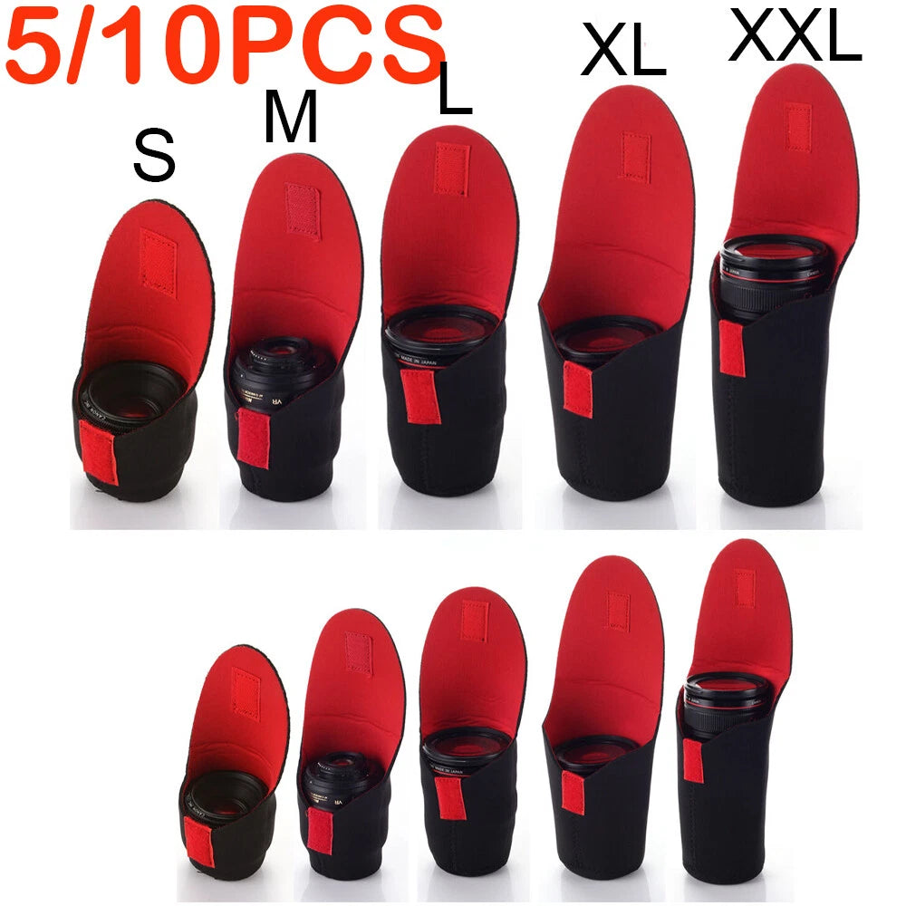 Set of 5 Neoprene DSLR Camera Lens Soft Protector Pouch Bag Case S M L XL XXL