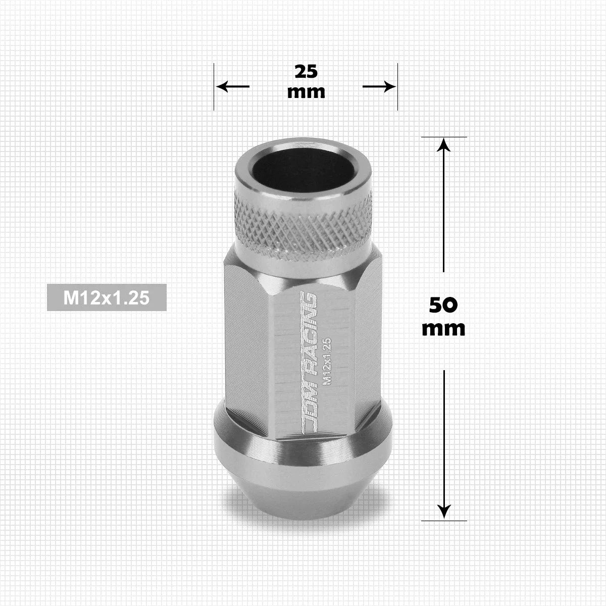 Set of 20 M12X1.25 Gunmetal Open End Cone Seat Hex Rim Lug Nuts + Extensions