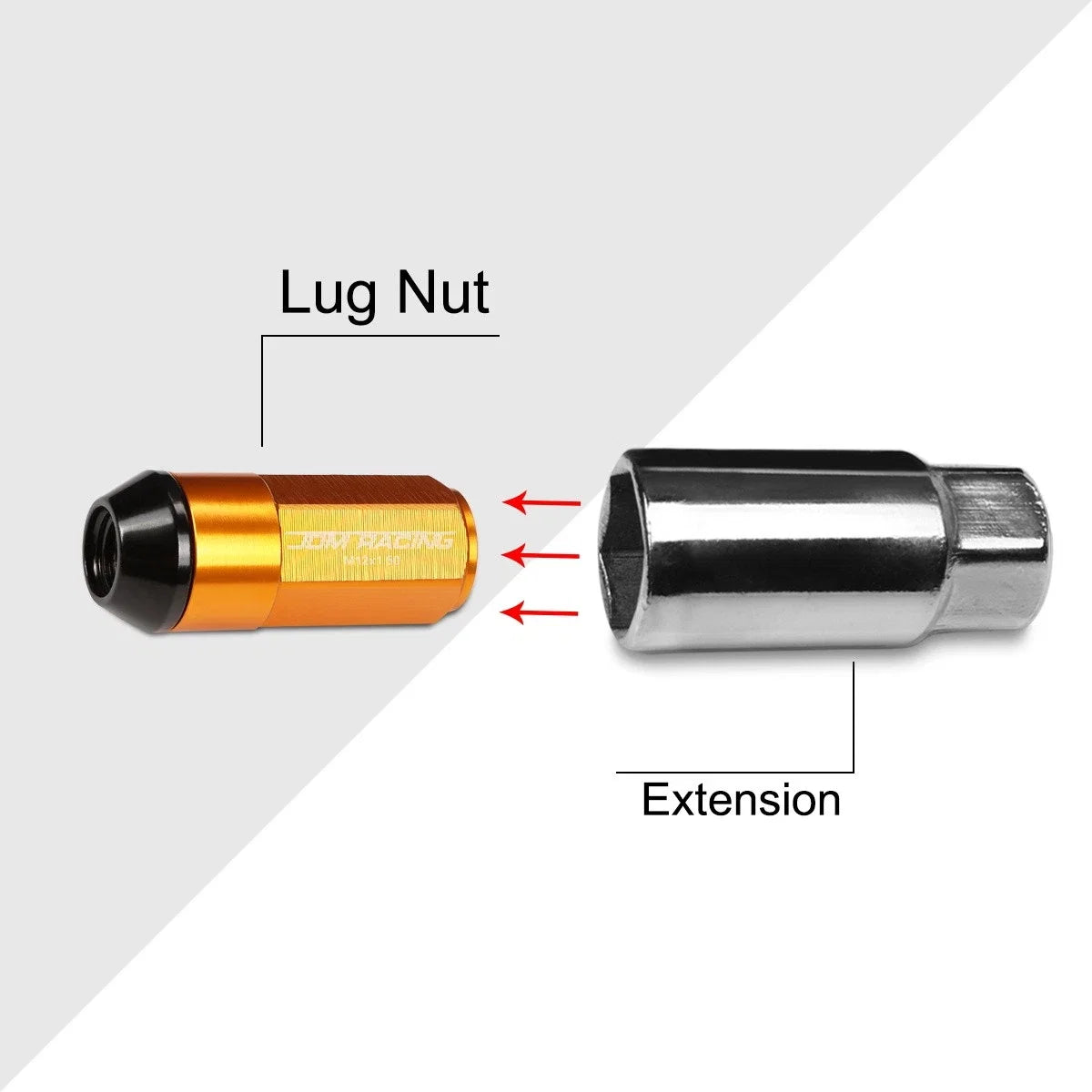 Set of 20 M12X1.5 Orange JDM Cone Seat Hex Wheel Lug Nuts with Cap & Extension