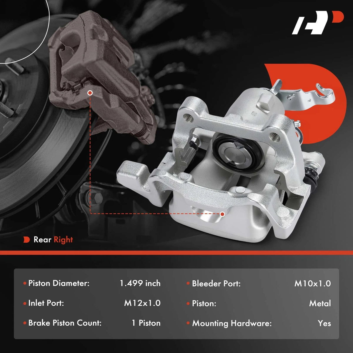 Rear Right Brake Caliper with Bracket for Volkswagen Jetta (2009–2010), Audi A3 (2006–2008) - 1K0615424E, 1K0615424L, 1K0615424P, 19-B6193, 19B6193