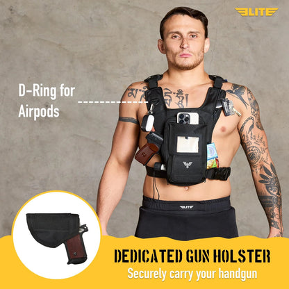 Running Vest with Phone Holder & Gun Holster for Medium (Black)