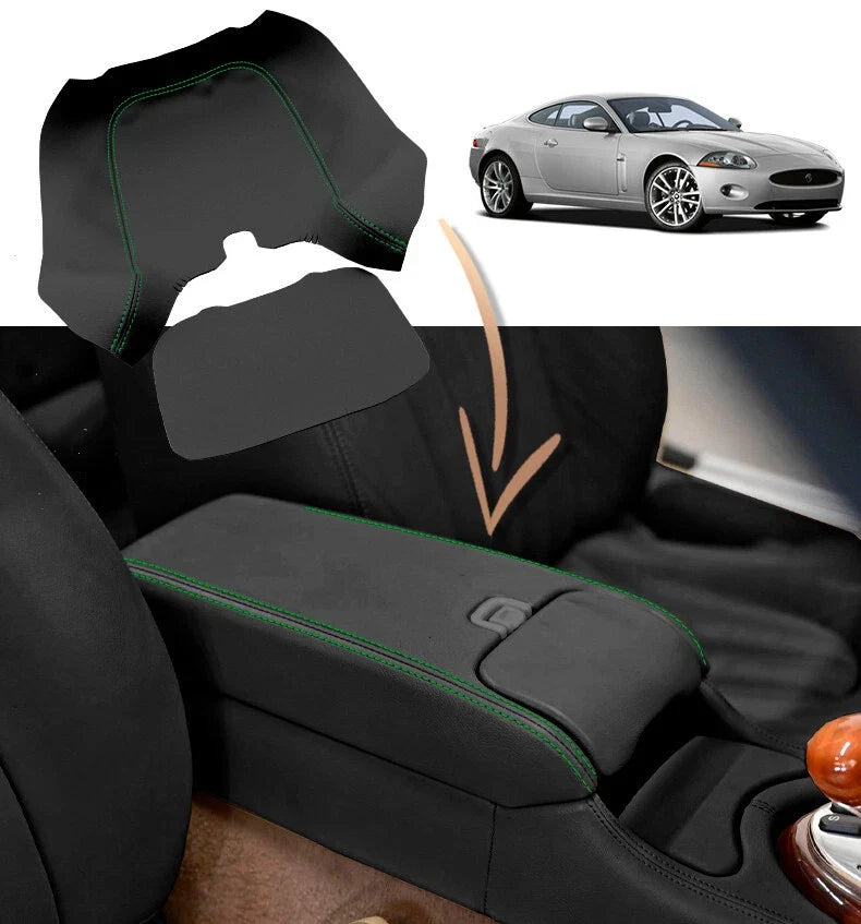 Leather Console Lid Armrest Cover for Jaguar XK XK8 XKR (1997–2006) Green Stitch