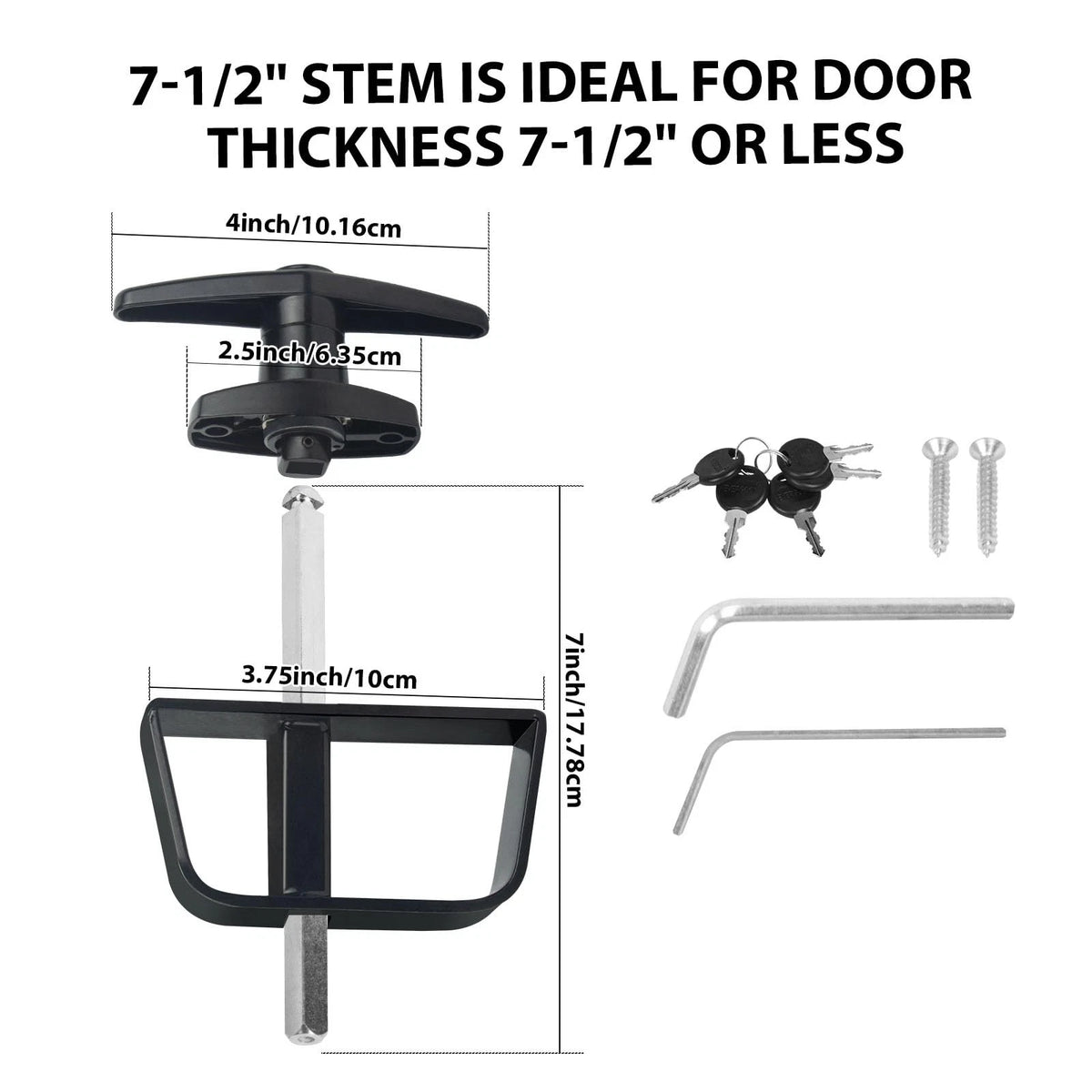 T-Handle Lock Kit for Shed Door with 5 Keys, 7.5 Inch, Black