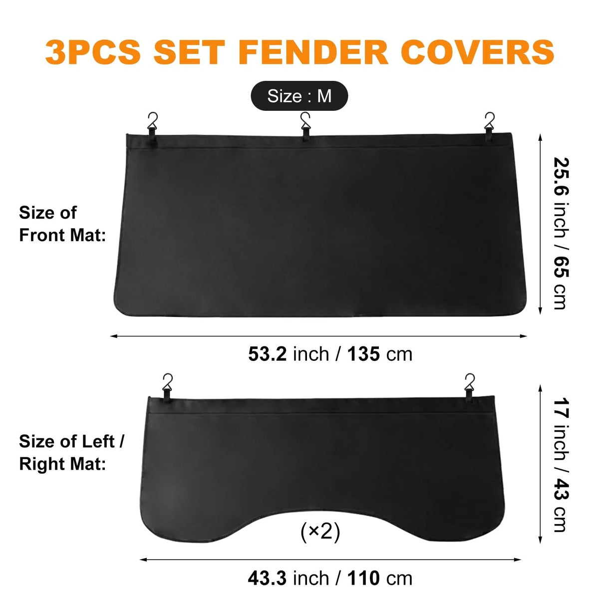 3Pcs Set Fender Covers for Car M (Magnetic PU Leather, Black)