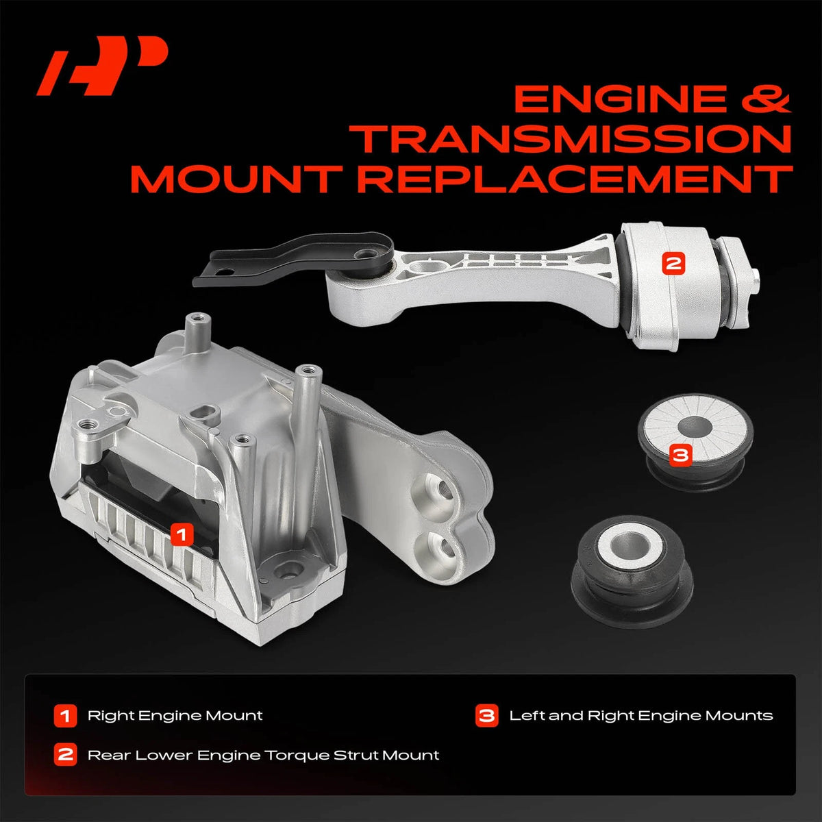 Set of 4 Engine Mounts for VW Beetle (2006–2010) 1J0199429, 1J0199851AA, 1J0199851AB