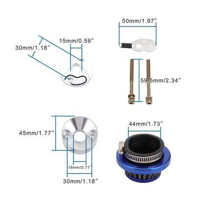 1.73in Metal Air Filter Intake Pipe for Motorcycle ATV Off-Road (No Years)