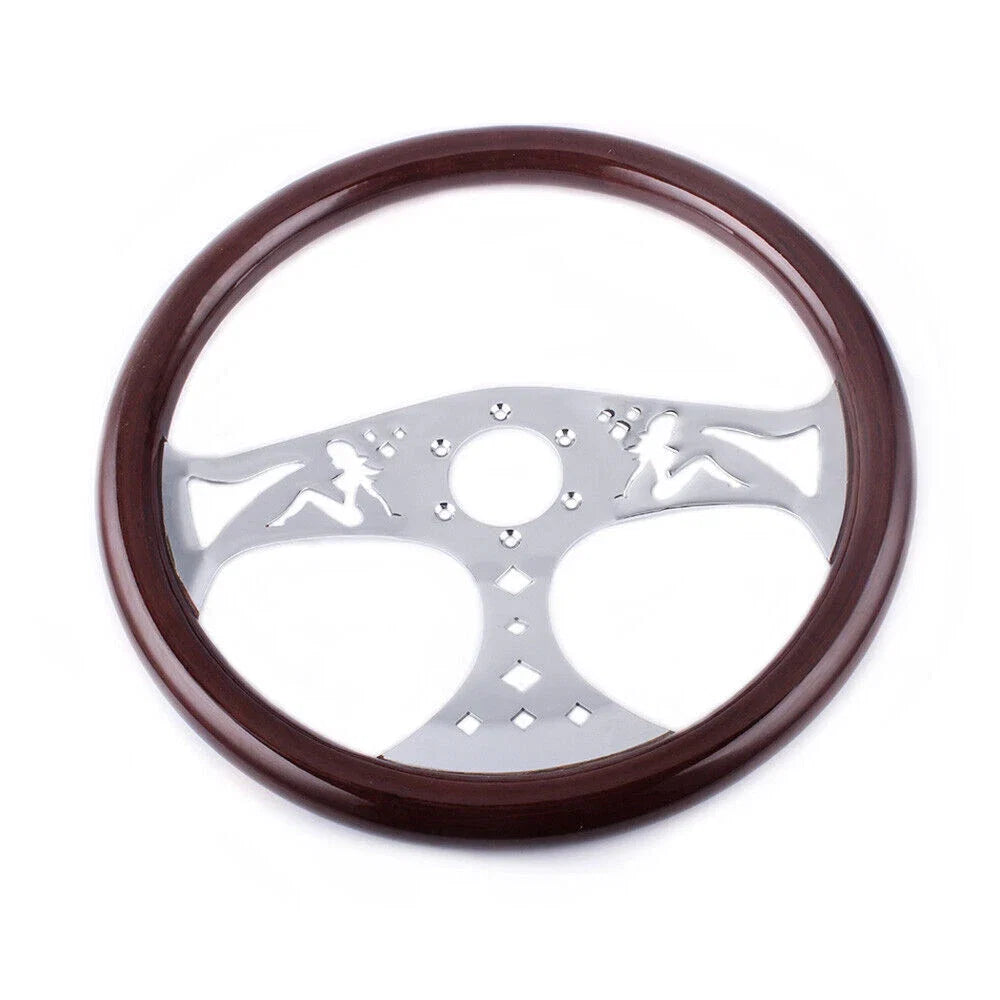 15" Classic Mahogany Wood Grain Steering Wheel for Universal Fit