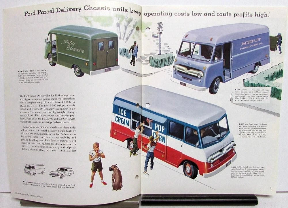 Parcel Delivery Truck Brochure for Ford P 100 350 400 500 (1961)