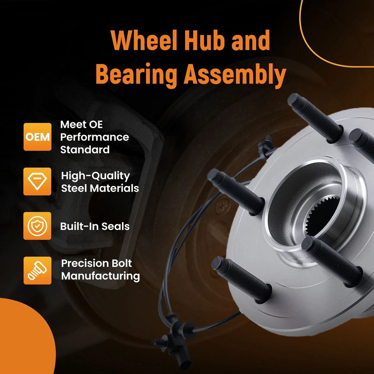 2X Front Wheel Hub Assembly for Dodge Durango (2004–2005) 513207 WA513207 ABS
