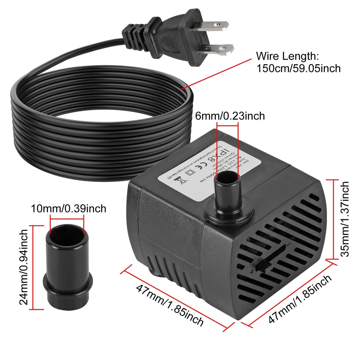 2X Mini Submersible Pump for Fountain (95GPH, 5W, 350L/H)