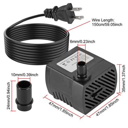 2X Mini Submersible Pump for Fountain (95GPH, 5W, 350L/H)
