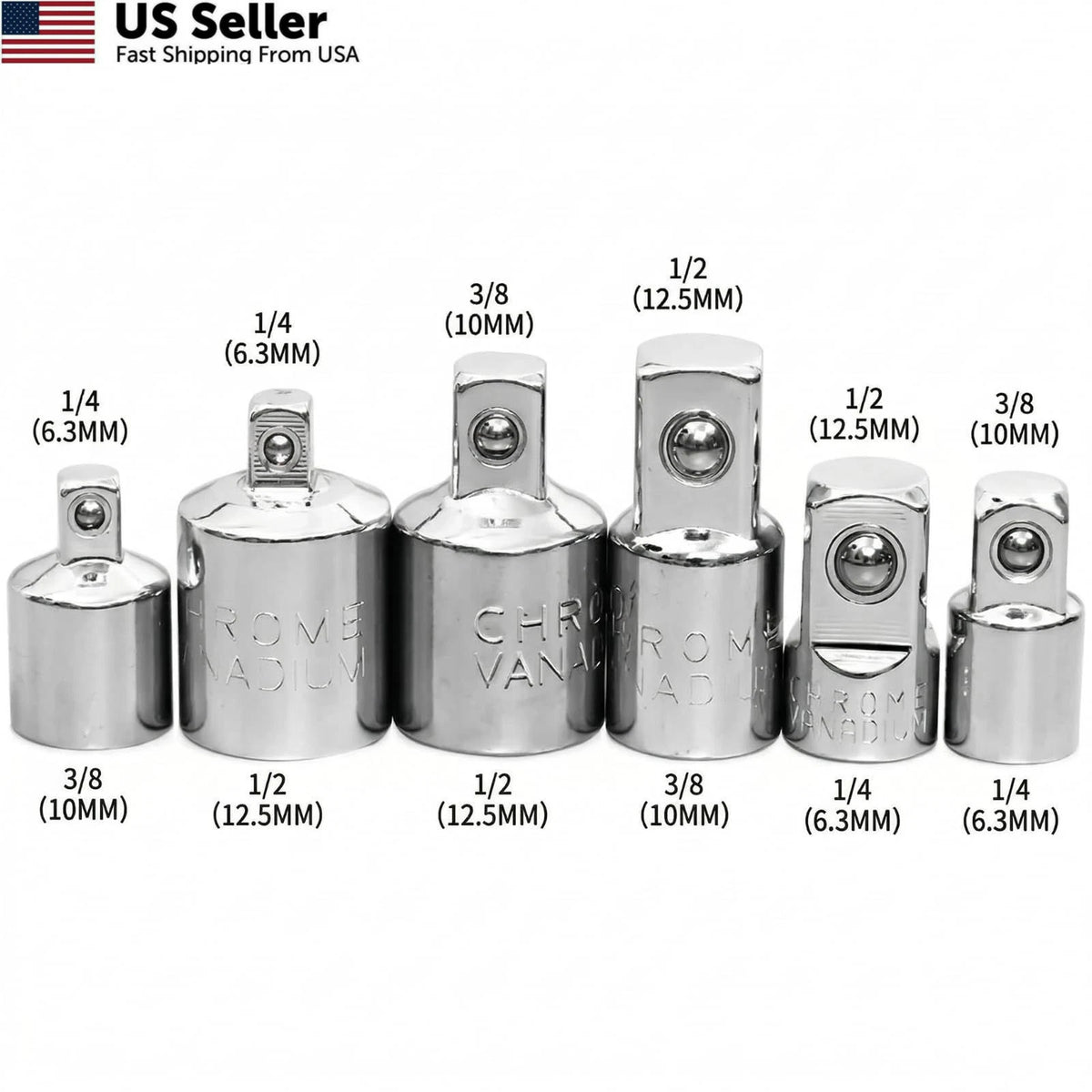 6X Socket Adapter and Reducer Set for Automotive (1/4 to 3/8, 3/8 to 1/2)