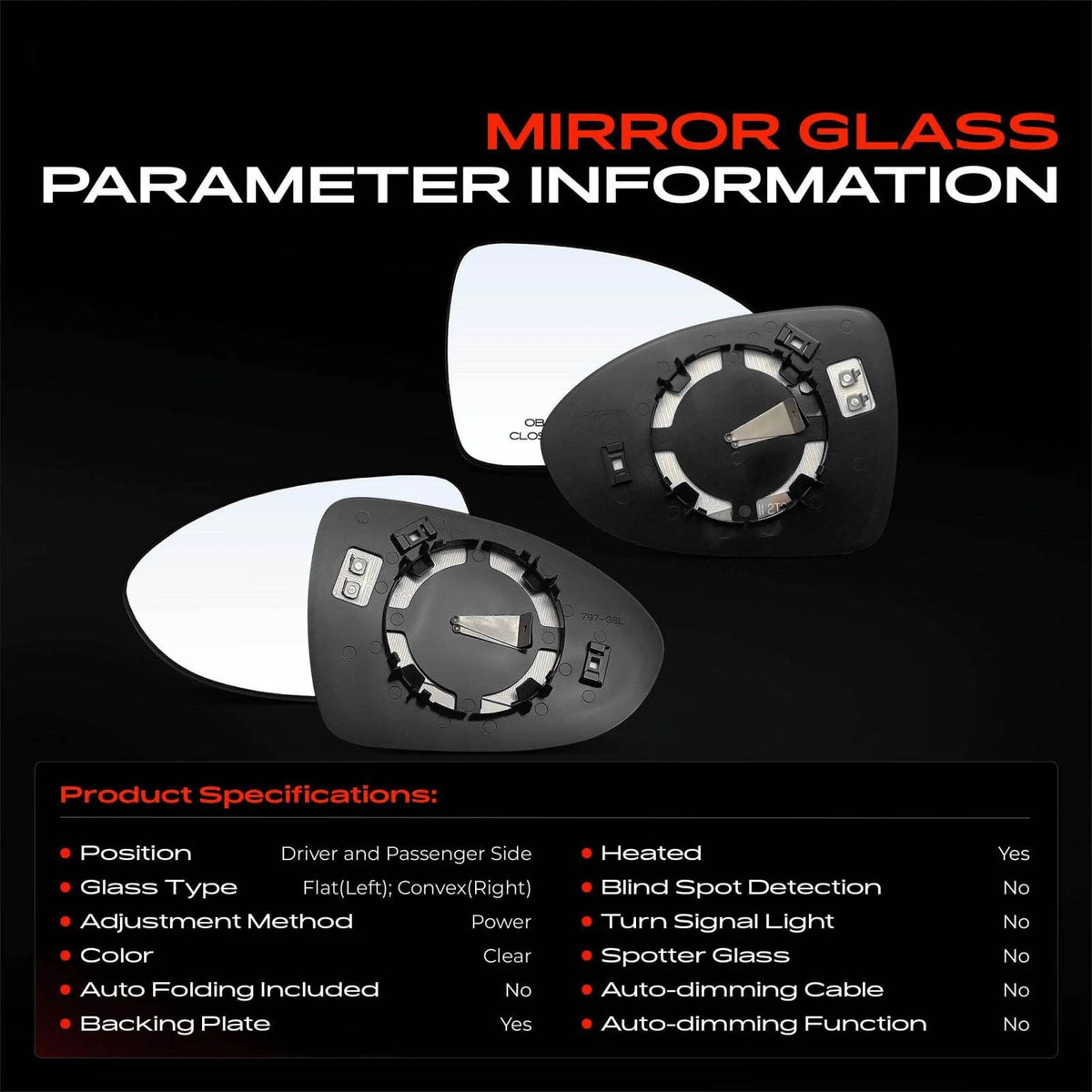2X Heated Power Mirror Glass for Kia Rio (2012–2017) 876211W050, KI1325111, KI1324111