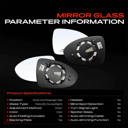 2X Heated Power Mirror Glass for Kia Rio (2012–2017) 876211W050, KI1325111, KI1324111