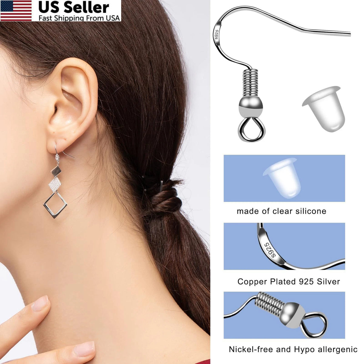150 Pairs Earring Hooks for Fish Hook Earrings (925 Sterling Silver)