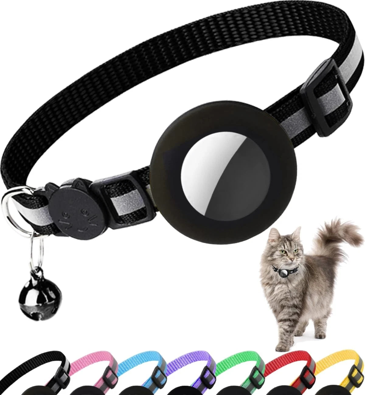 Reflective Breakaway Cat Collar for Apple Airtag - Black
