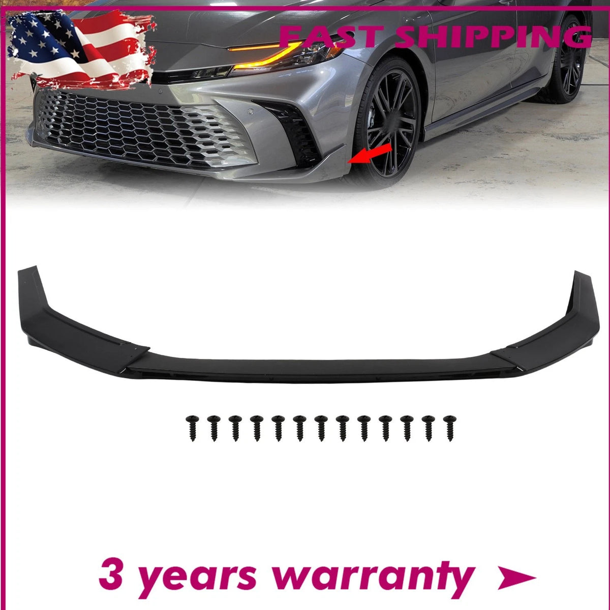 Gloss Black Front Bumper Lip Splitter for Toyota Camry (2025) - 3 Piece Air Dam