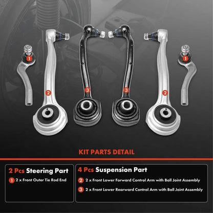 6X Front Control Arm with Ball Joint & Tie Rod End for Mercedes-Benz W203 (2001–2007)