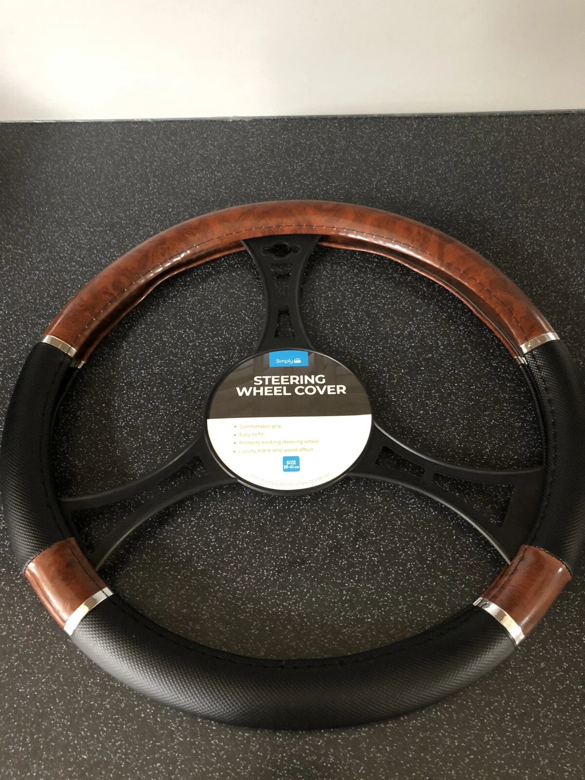 Steering Wheel Cover for Ford Transit Van (SWC140) 39/41cm Black/Walnut Design