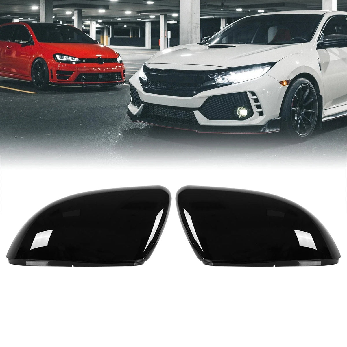 1 Pair Glossy Black Rear View Mirror Cover Caps for Volkswagen Golf 6 (2009–2012)
