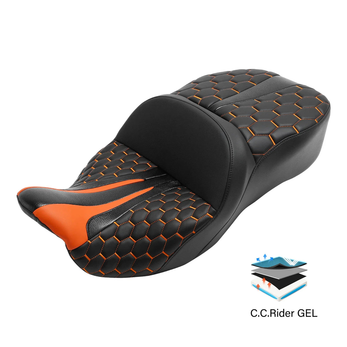 Gel Seat for Harley Touring Electra Glide (2009–2023) - Orange Black