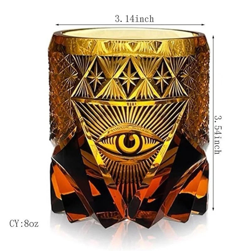 Hand-Carved God's Eye Whiskey Glasses Set of 2 - 7oz Artisan Crystal