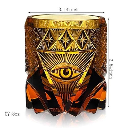 Hand-Carved God's Eye Whiskey Glasses Set of 2 - 7oz Artisan Crystal