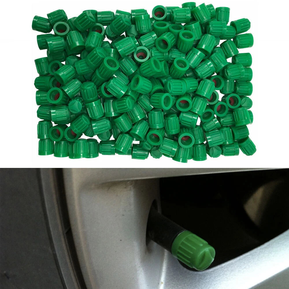 100PC Green Plastic Tire Valve Stem Caps for N2 Nitrogen Wheel TPMS