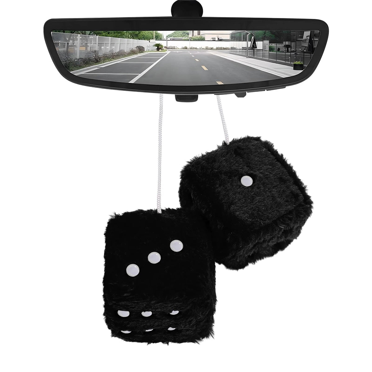 3 Inch Fuzzy Plush Dice for Car Mirror - Black Pair