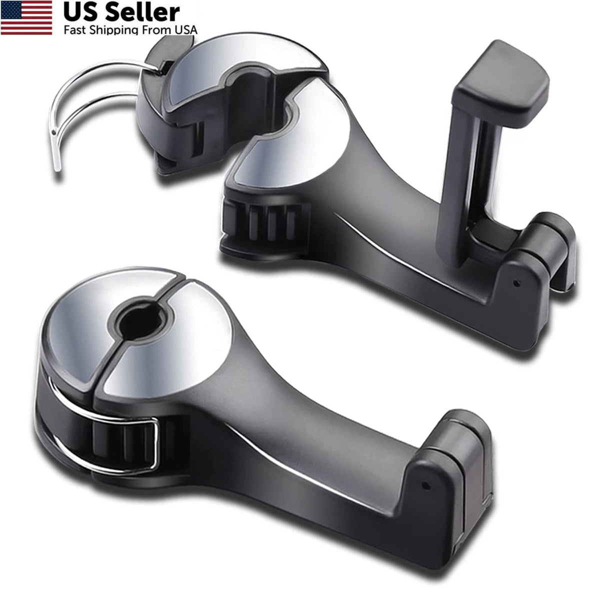 Car Headrest Hook with Phone Holder for Universal Fit (360 Rotation, Silver)