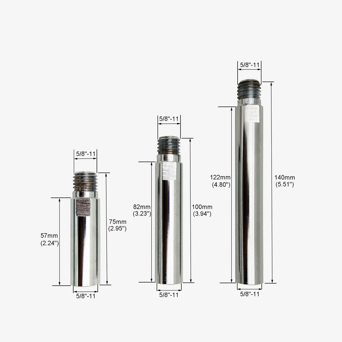 5/8"-11 Thread Angle Grinder Extension Set of 3 (75mm, 100mm, 140mm)